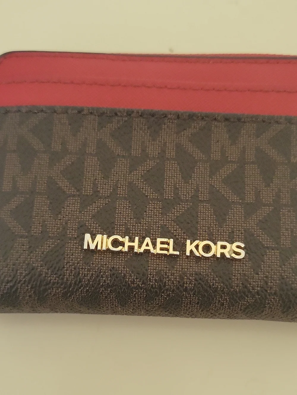 Michael Kors MK Jet Set Zip Card Case Wallet with Red Trim
